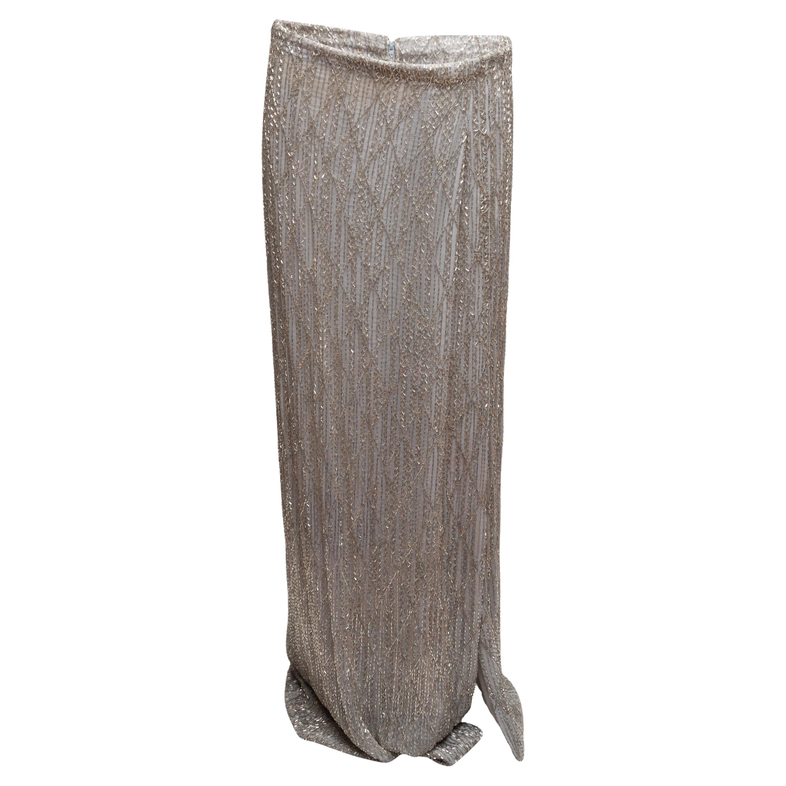 A. Silver Bob Mackie - Maxi gonna con perline - taglia US M.