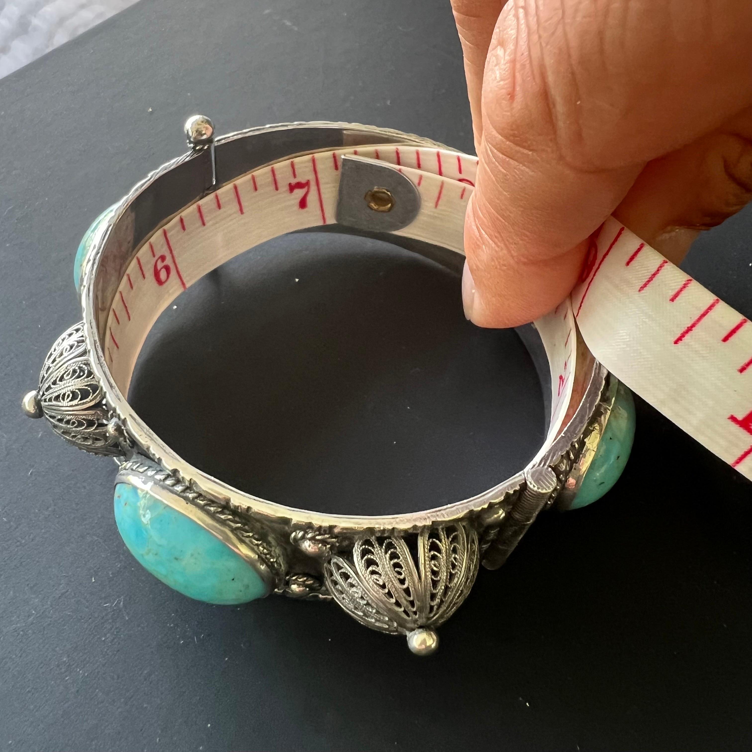 Vintage Silver Bracelet with Filigree Domes and Turquoise Stones For Sale 3
