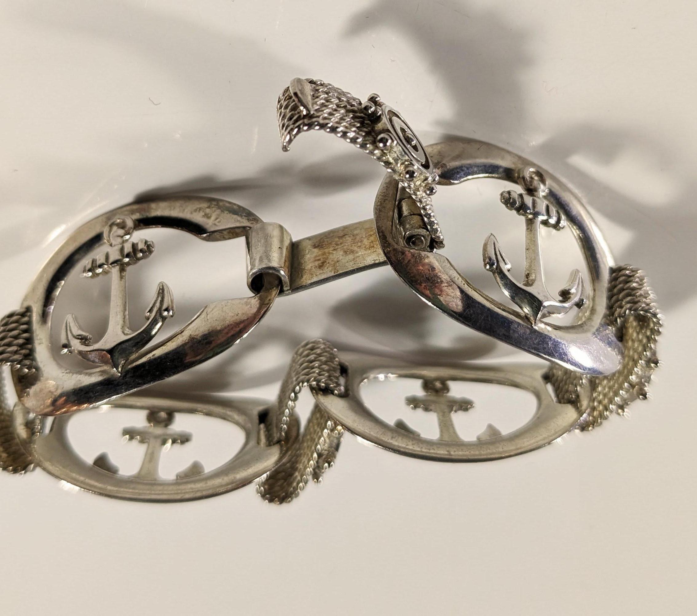 Contemporary Vintage Silver Bracelet with Nautical Motifs For Sale