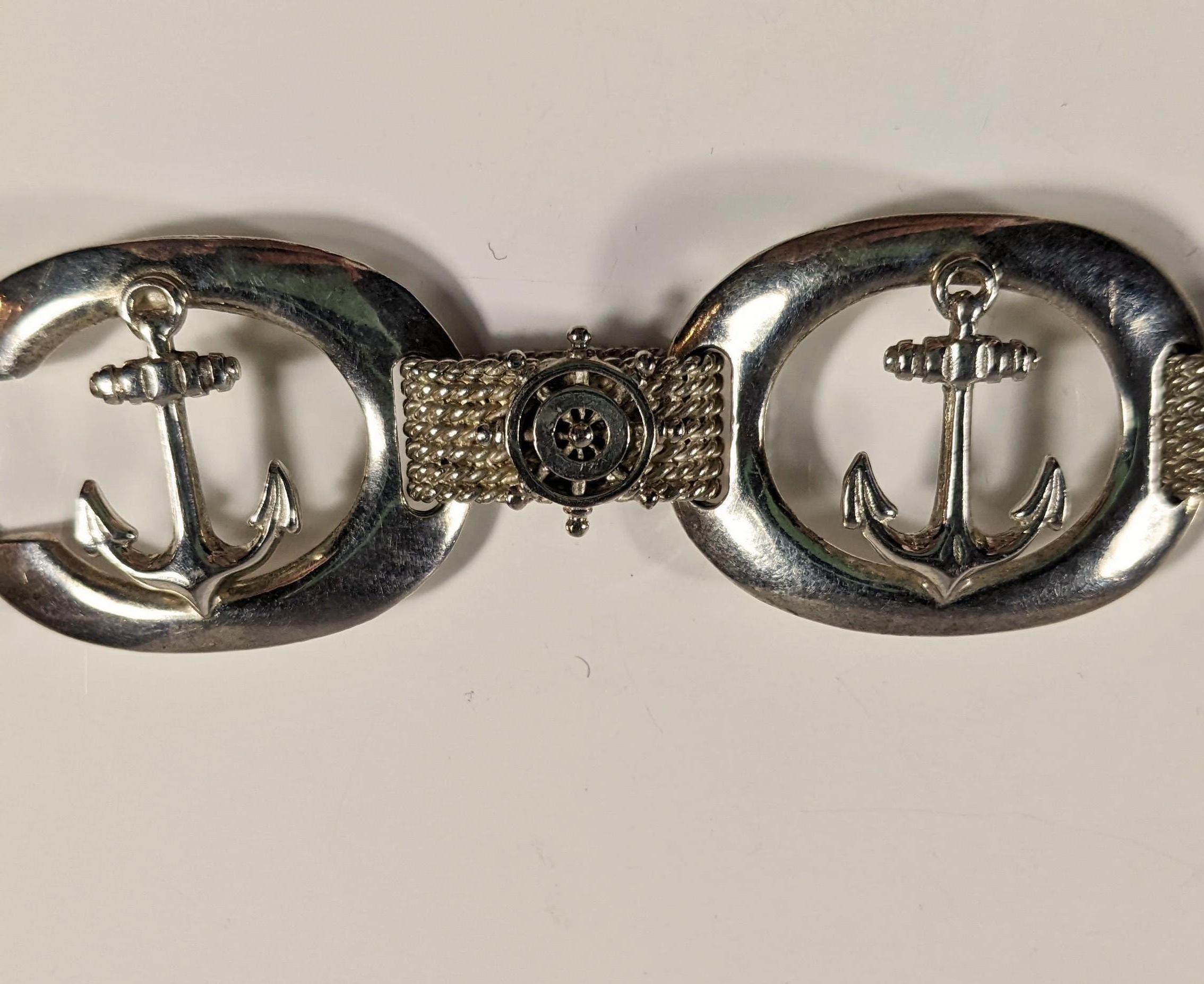 Women's Vintage Silver Bracelet with Nautical Motifs For Sale