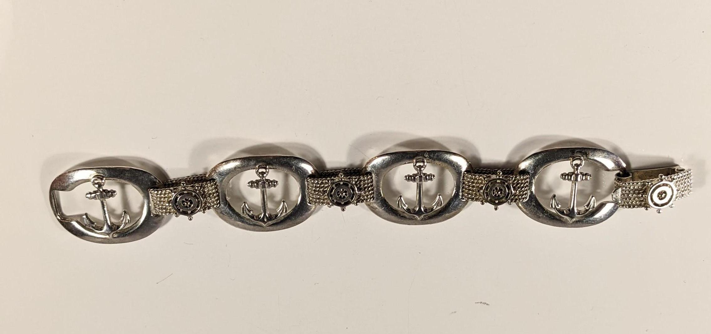 Vintage Silver Bracelet with Nautical Motifs For Sale 2