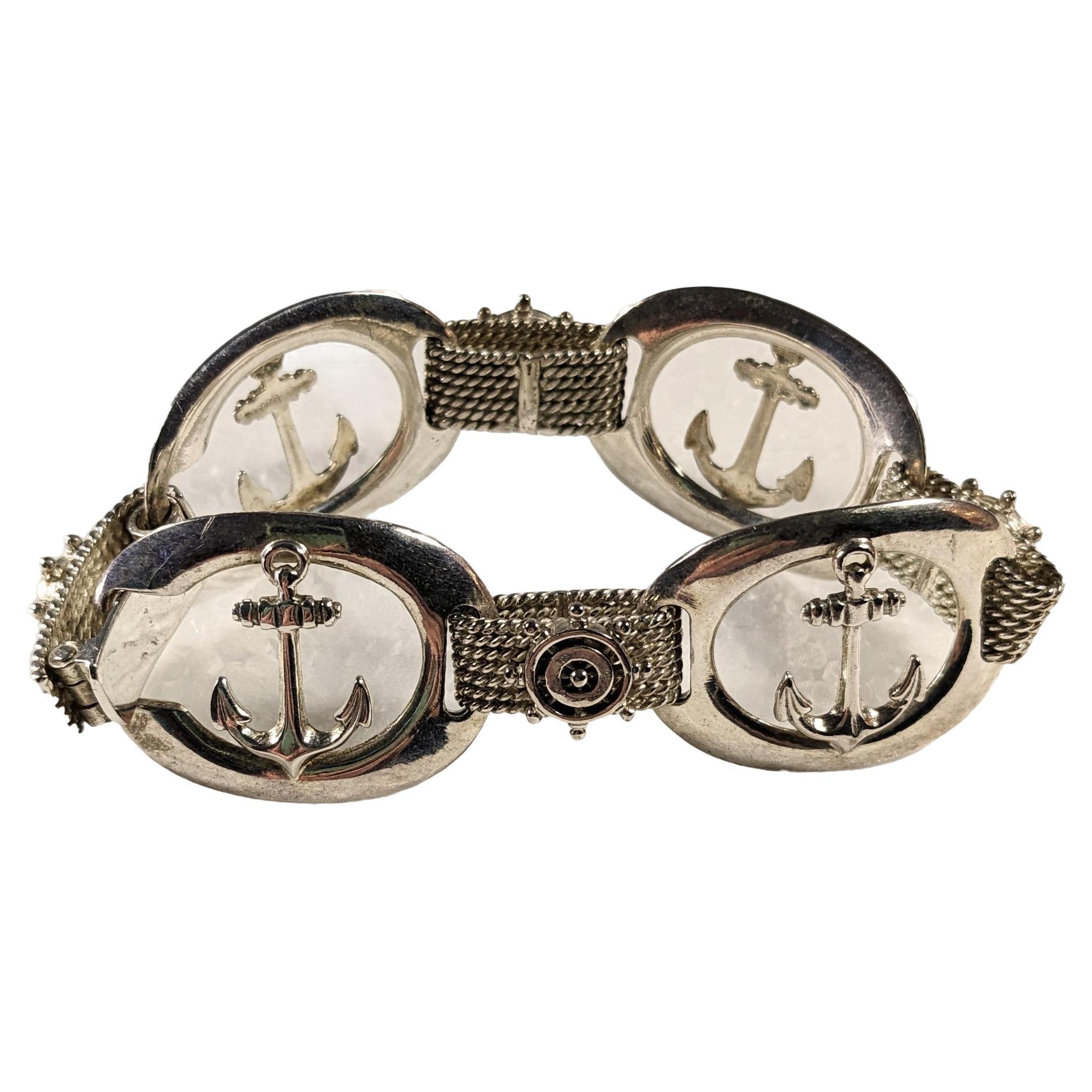 Vintage Silver Bracelet with Nautical Motifs For Sale