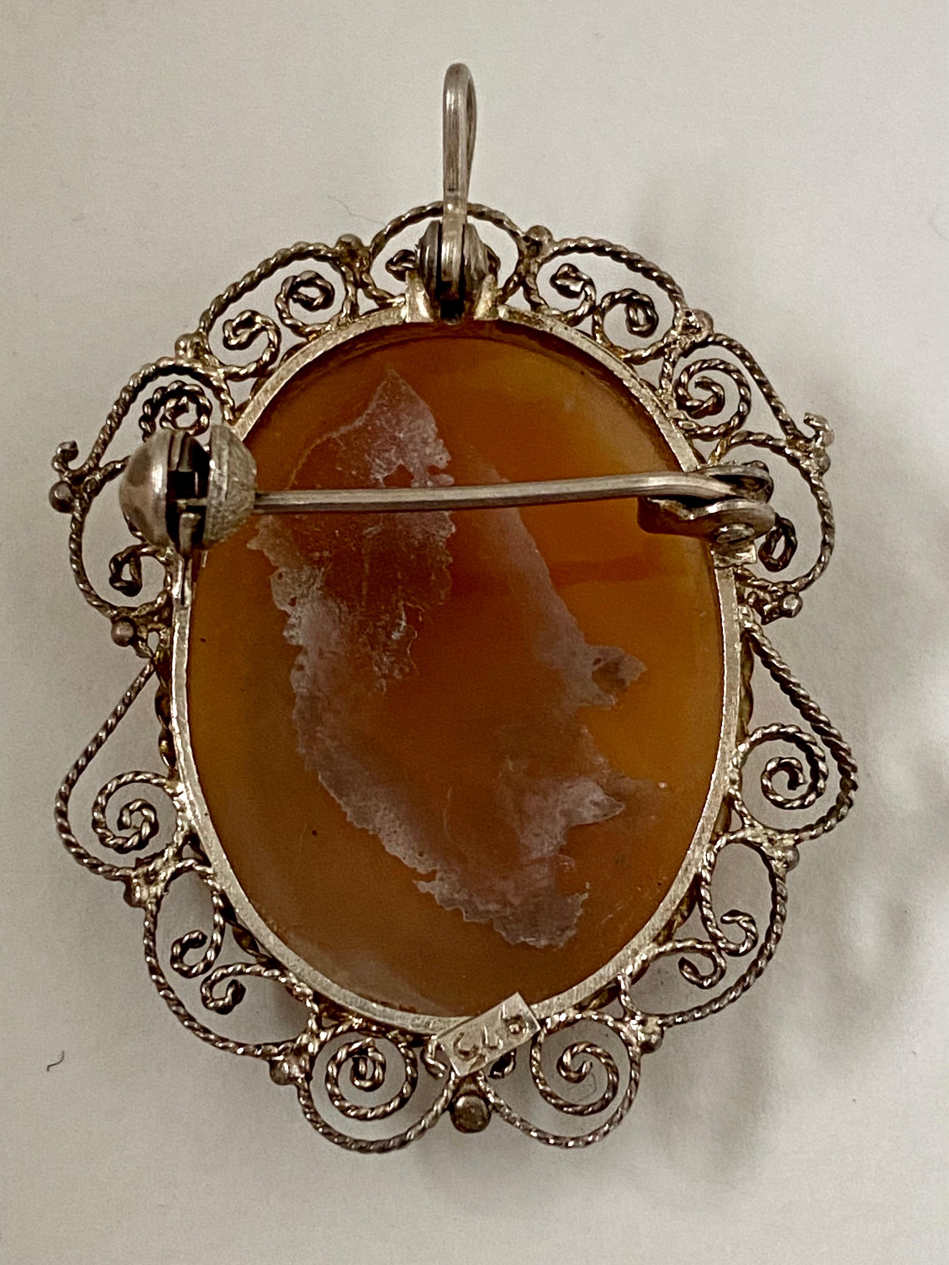 Vintage Silver Brooch / Pendant Cameo For Sale 3
