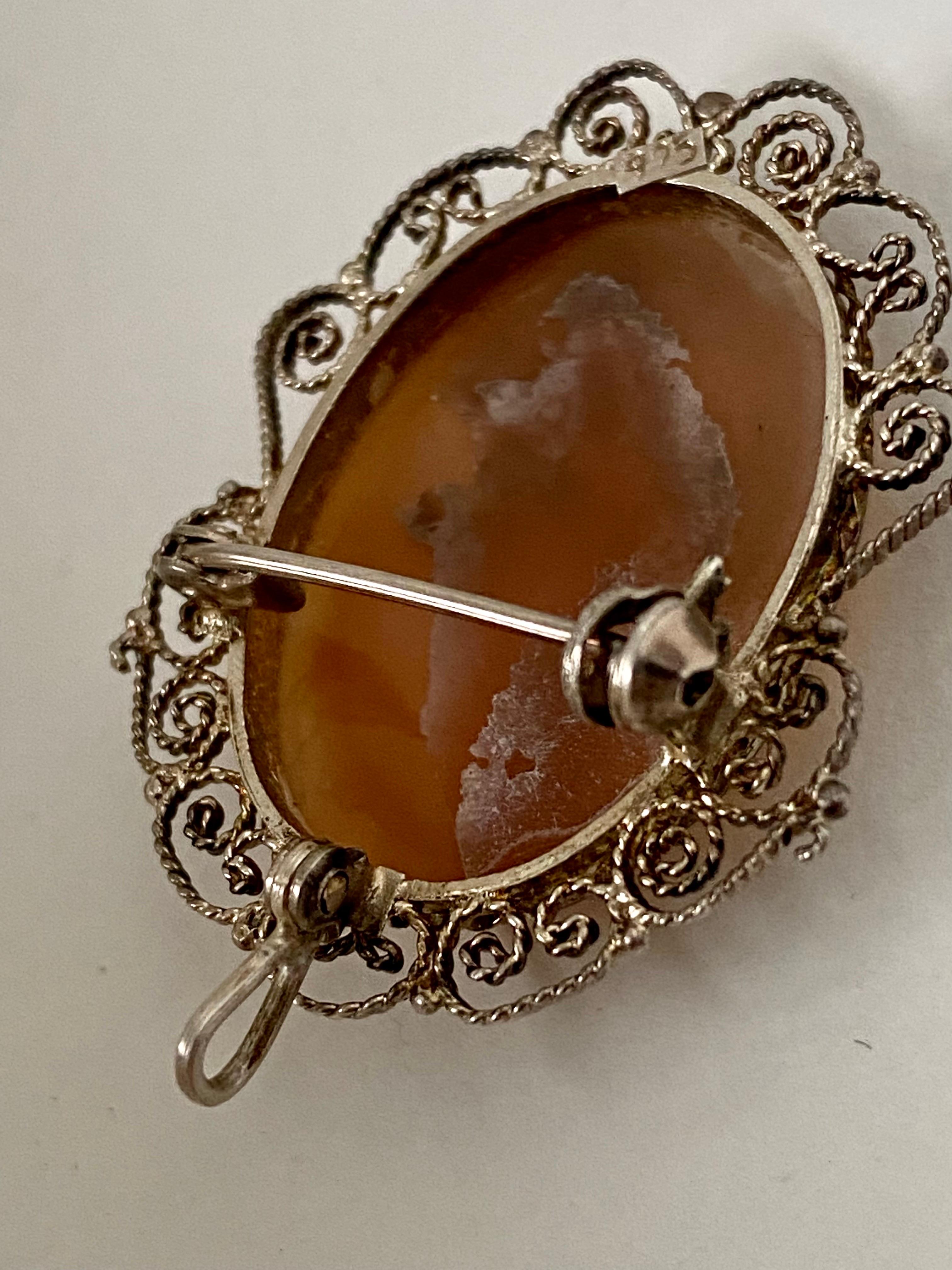 Vintage Silver Brooch / Pendant Cameo For Sale 5