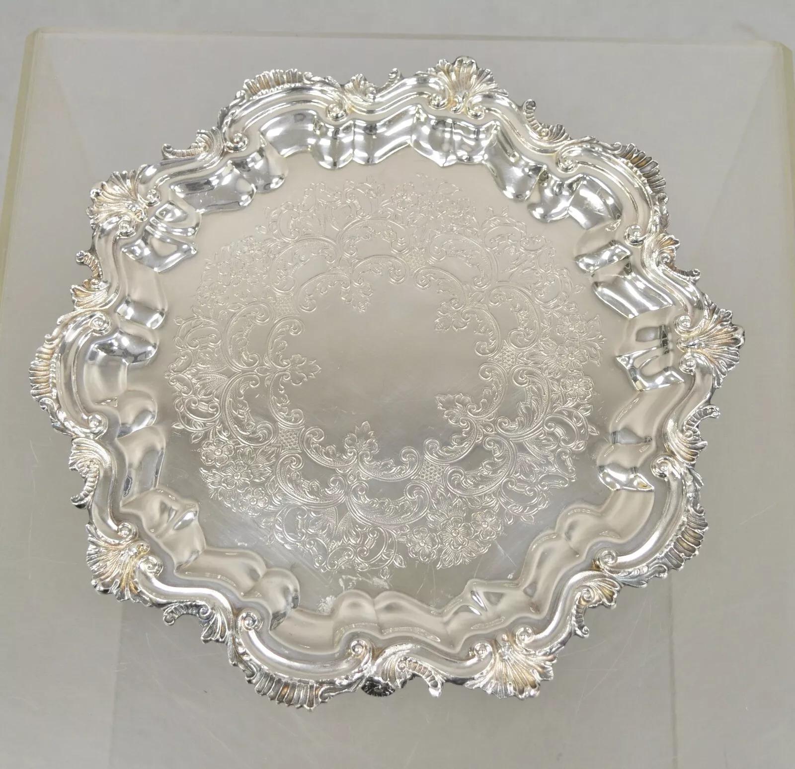 Vintage-Tablett „Silver by Sacks“ im viktorianischen Stil versilbert mit Wellenschliff, rundes Tablett im Angebot 4