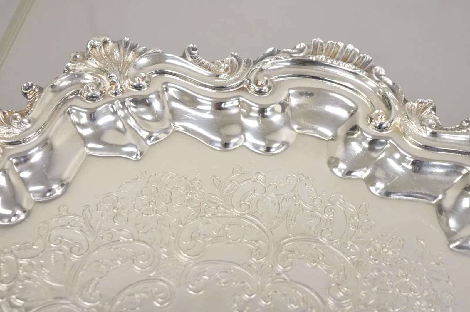 Vintage-Tablett „Silver by Sacks“ im viktorianischen Stil versilbert mit Wellenschliff, rundes Tablett (Unbekannt) im Angebot