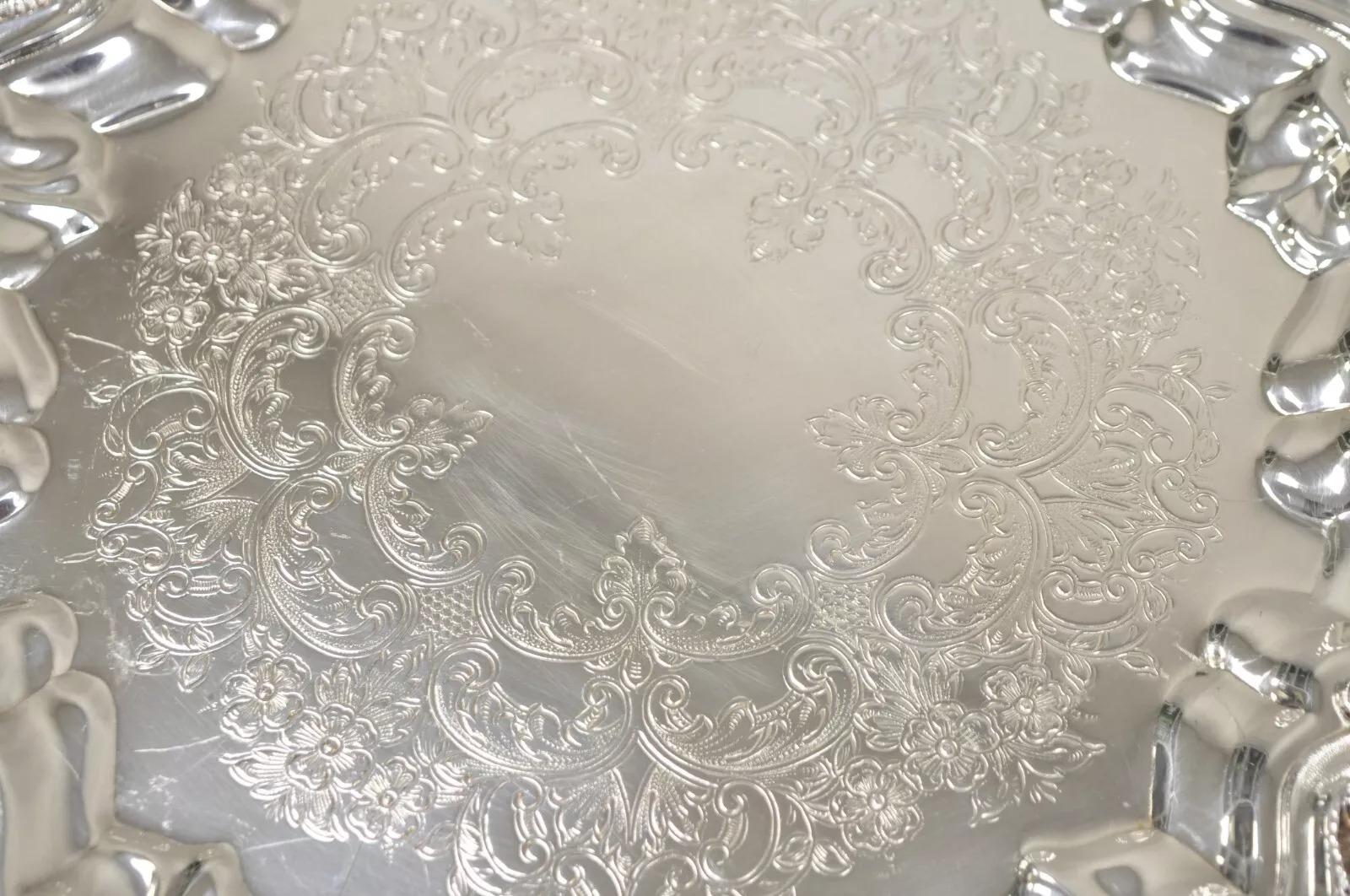 Vintage-Tablett „Silver by Sacks“ im viktorianischen Stil versilbert mit Wellenschliff, rundes Tablett im Zustand „Gut“ im Angebot in Philadelphia, PA