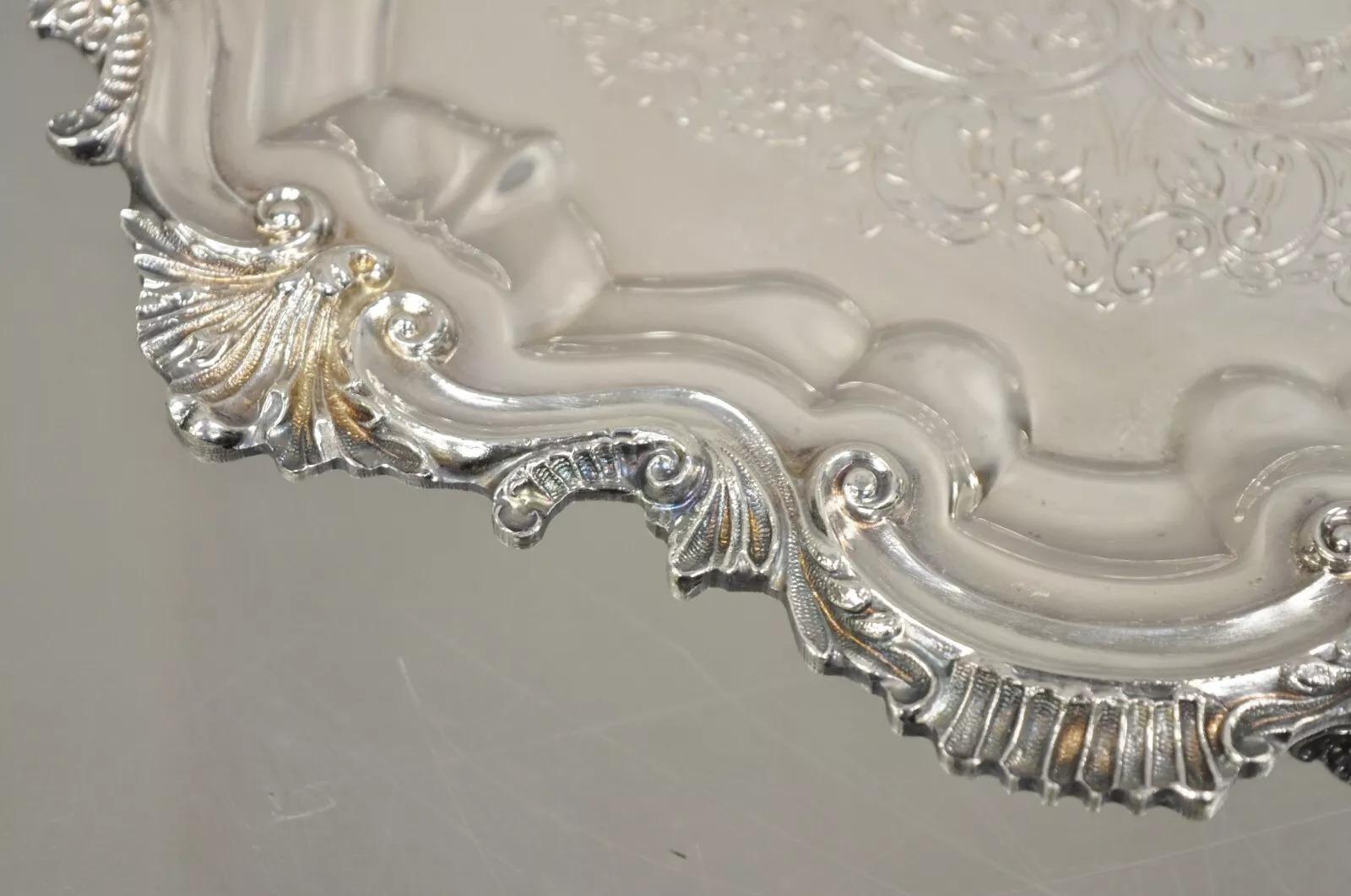 Vintage-Tablett „Silver by Sacks“ im viktorianischen Stil versilbert mit Wellenschliff, rundes Tablett (20. Jahrhundert) im Angebot