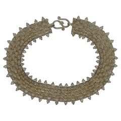 Filigranes etruskisches, geblümtes Vintage-Armband aus gewebtem Mesh in Silber Cannetille-Silber 