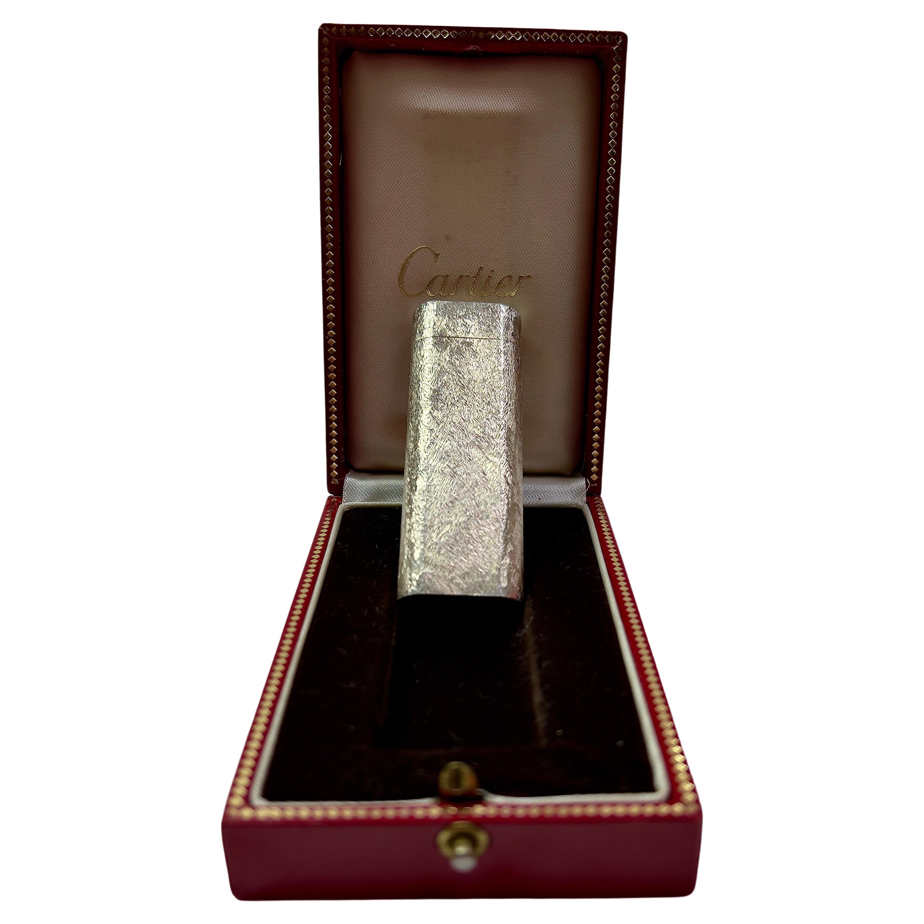 Vintage Silver Cartier Paris Lighter 2.75in x 1in x 12mm In Original Box C72019 For Sale