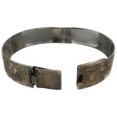 Vintage Silver Carved Panel Bracelet