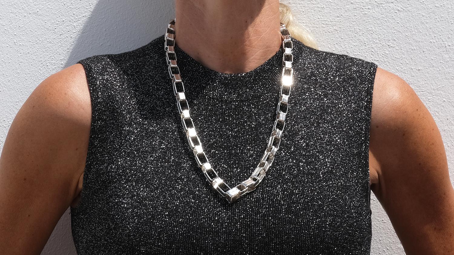 Vintage Silver Chain Necklace by Claës Giertta Made 1979 In Good Condition For Sale In Stockholm, SE