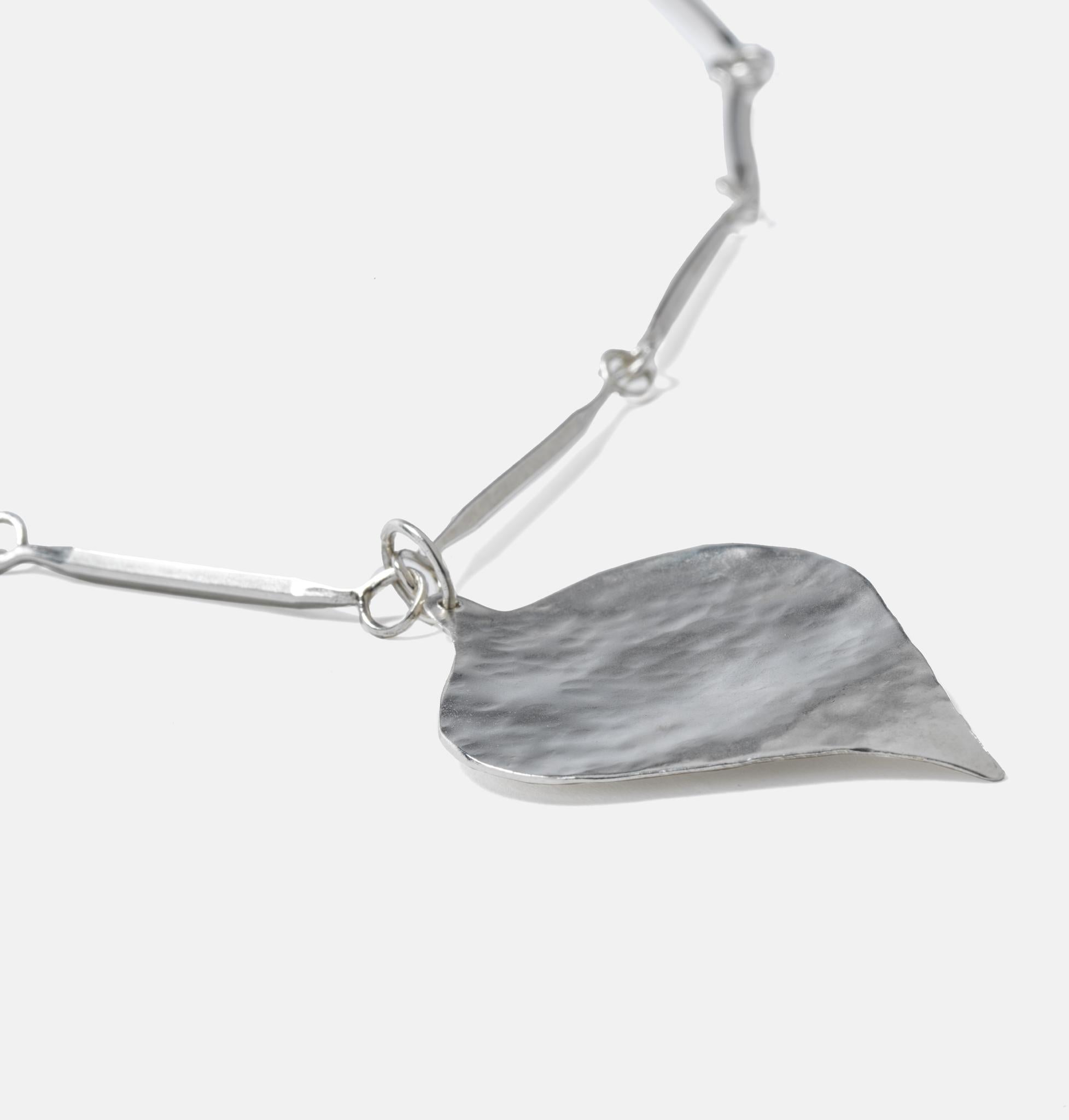 Women's or Men's Vintage silver chain with leaf shaped silver pendant. Made 1971. For Sale