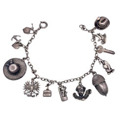 Vintage Silver Charm Bracelet 12 Charms Faith Hope Charity Gondola Padlock    