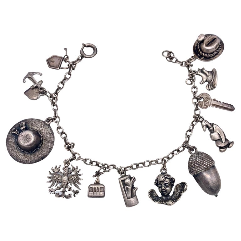 Vintage Sterling Silver Charm Bracelet with Sterling Charms
