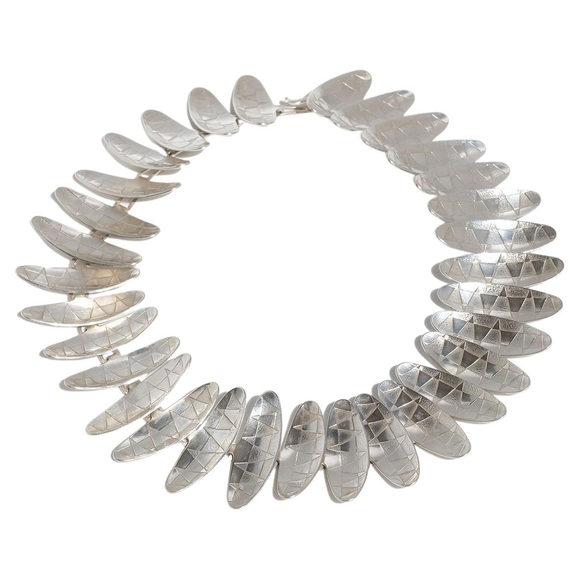 Silberne Choker-Halskette von Atelier Borgila, hergestellt im Jahr 1956