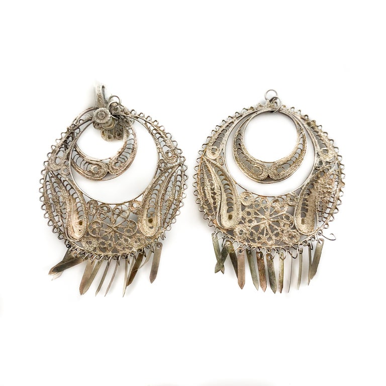 Vintage Silver Circle Chandelier Earrings For Sale at 1stDibs