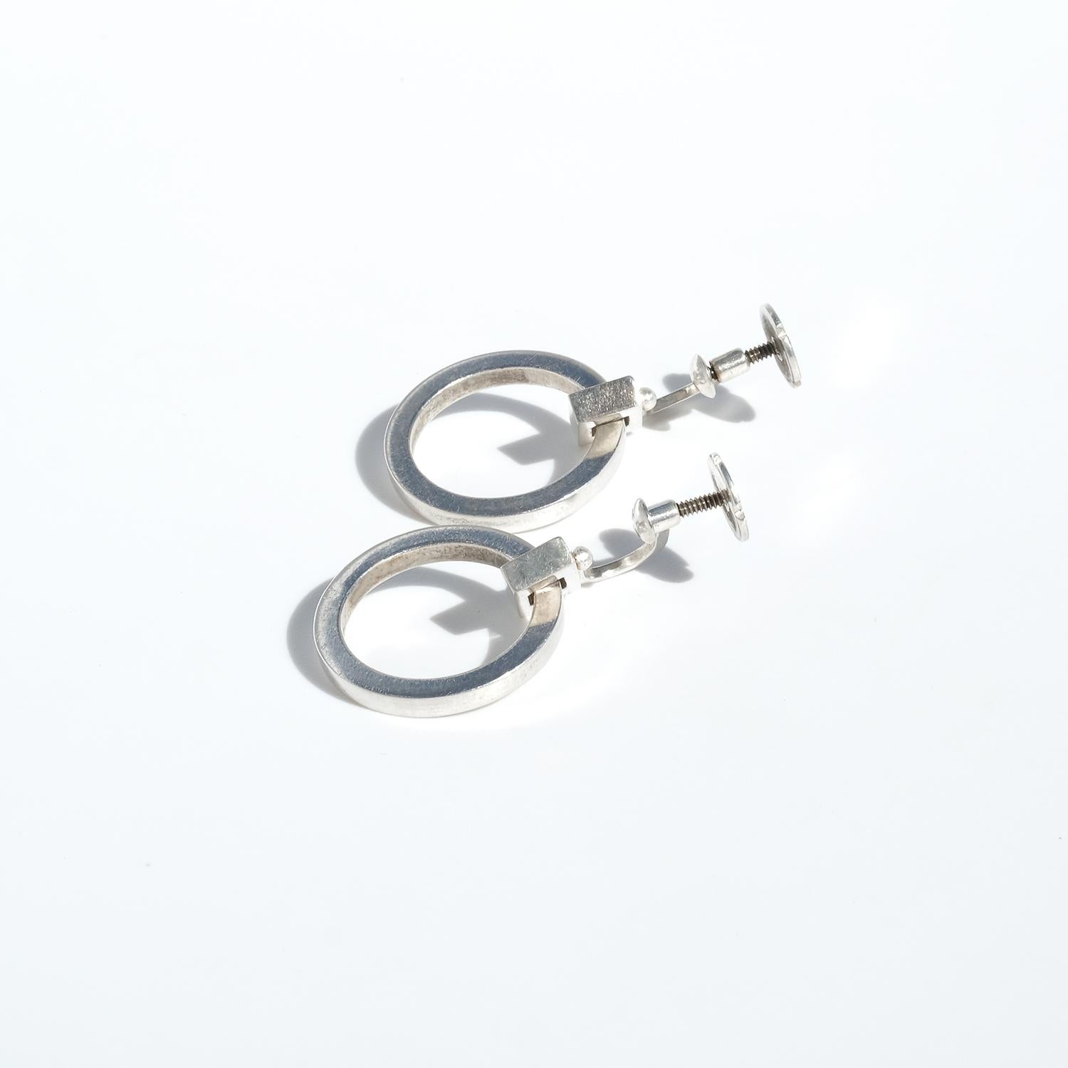 Vintage Silver Circle Earrings by Swedens silvermaster Wiwen Nilsson Made 1955 1