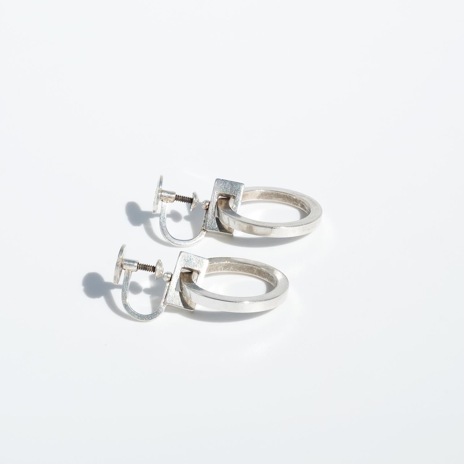 Vintage Silver Circle Earrings by Swedens silvermaster Wiwen Nilsson Made 1955 3