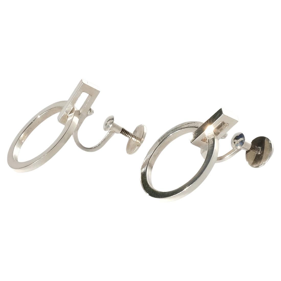 Vintage Silver Circle Earrings by Wiwen Nilsson Made 1952 For Sale