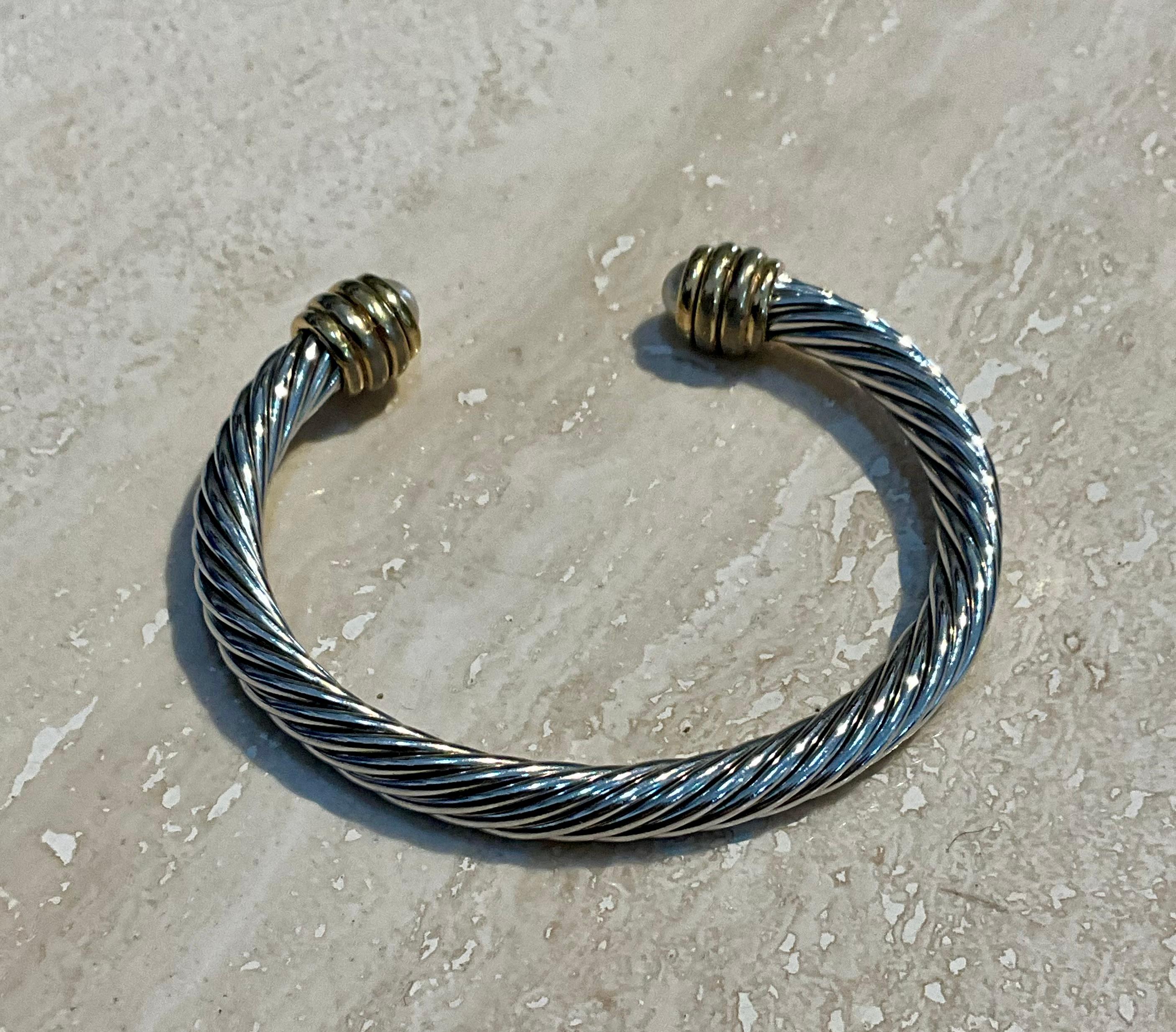 da uomo o donna Bracciale classico a cavo in argento vintage con accenti di perle in vendita
