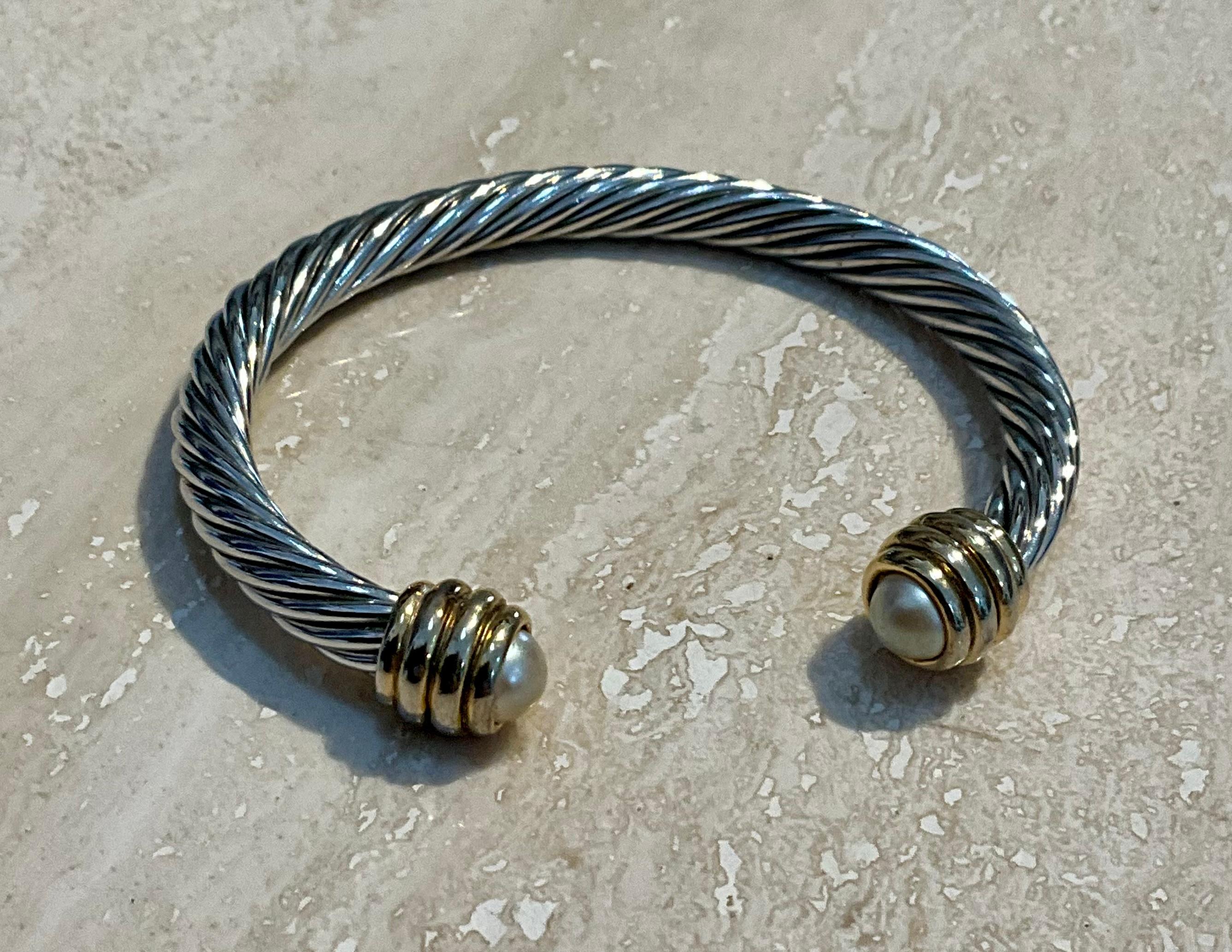 Bracciale classico a cavo in argento vintage con accenti di perle in vendita 1