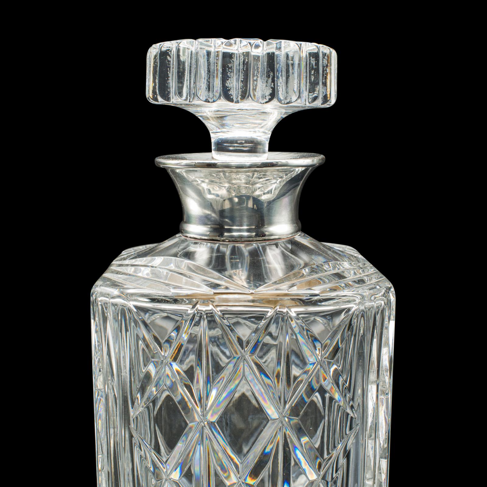 Vintage Silver Collared Spirit Decanter, Englisch, Kristall, Whiskey, gestempelt im Angebot 2