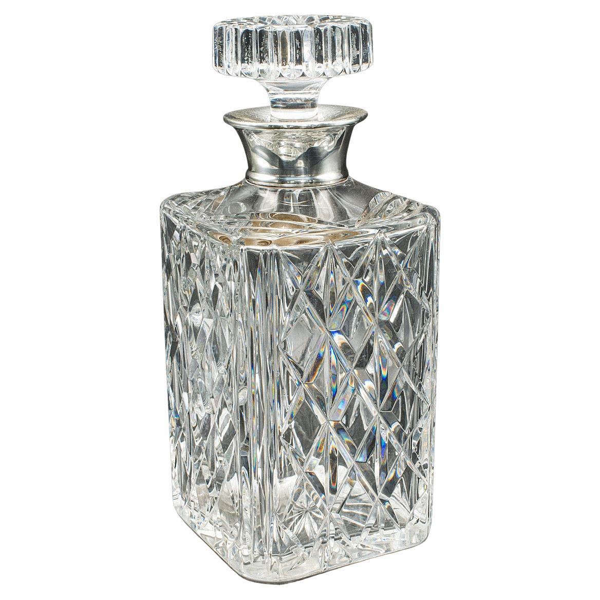 Vintage Silver Collared Spirit Decanter, English, Crystal, Whiskey, Hallmarked
