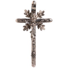 Antique Silver Crucifix, Italy, Early 20th Century