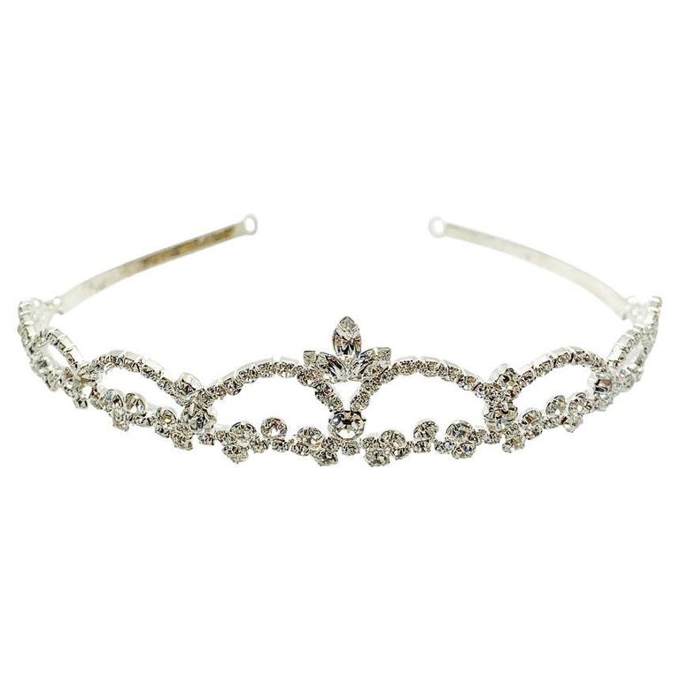 VINTAGE silver & crystal ARCH TIARA 1990s For Sale