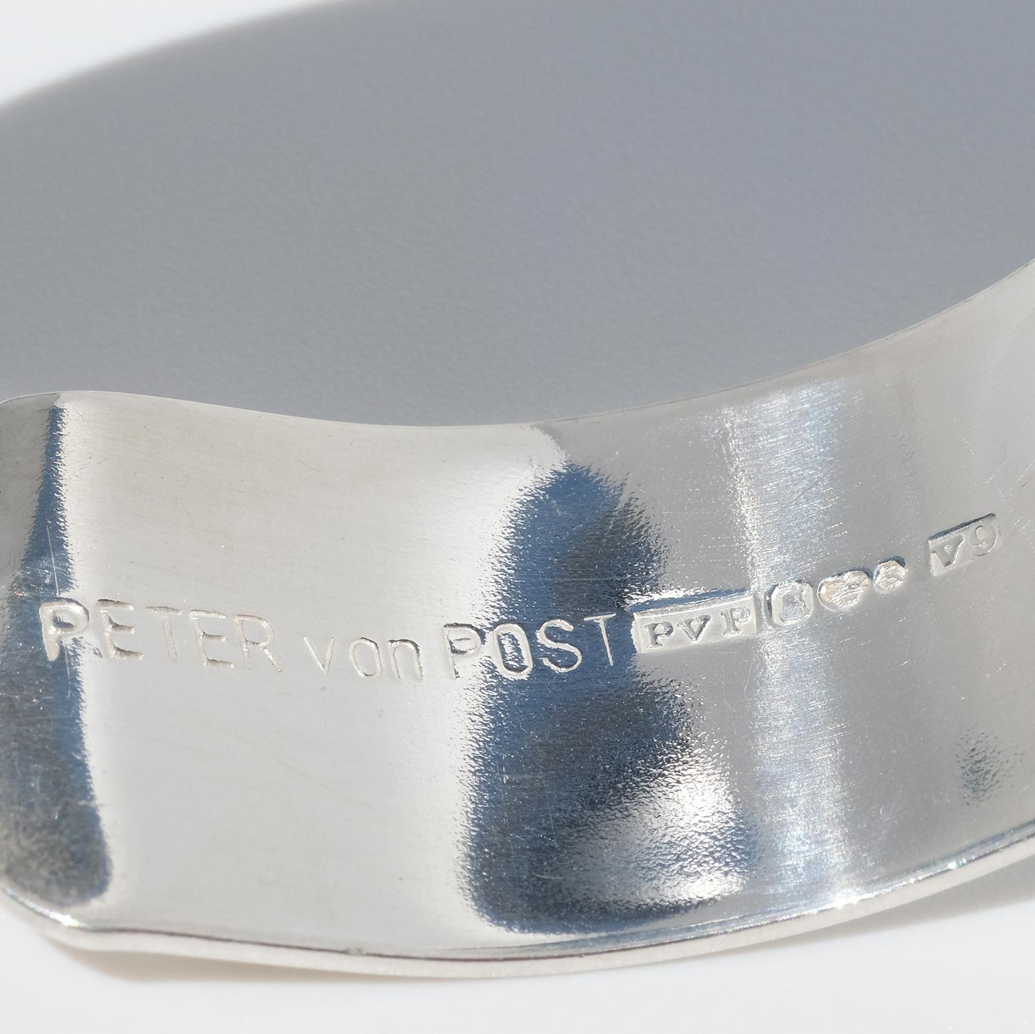 Vintage Silver Cuff Bracelet by Swedish Master Peter Von Post Made Year, 1971 For Sale 1