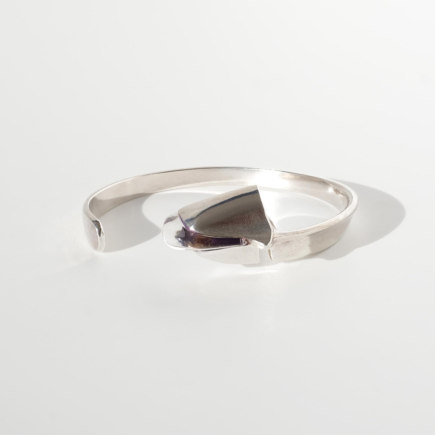 Vintage Silver Cuff Bracelet “Salamander” by Björn Weckström Made 1975 In Good Condition For Sale In Stockholm, SE