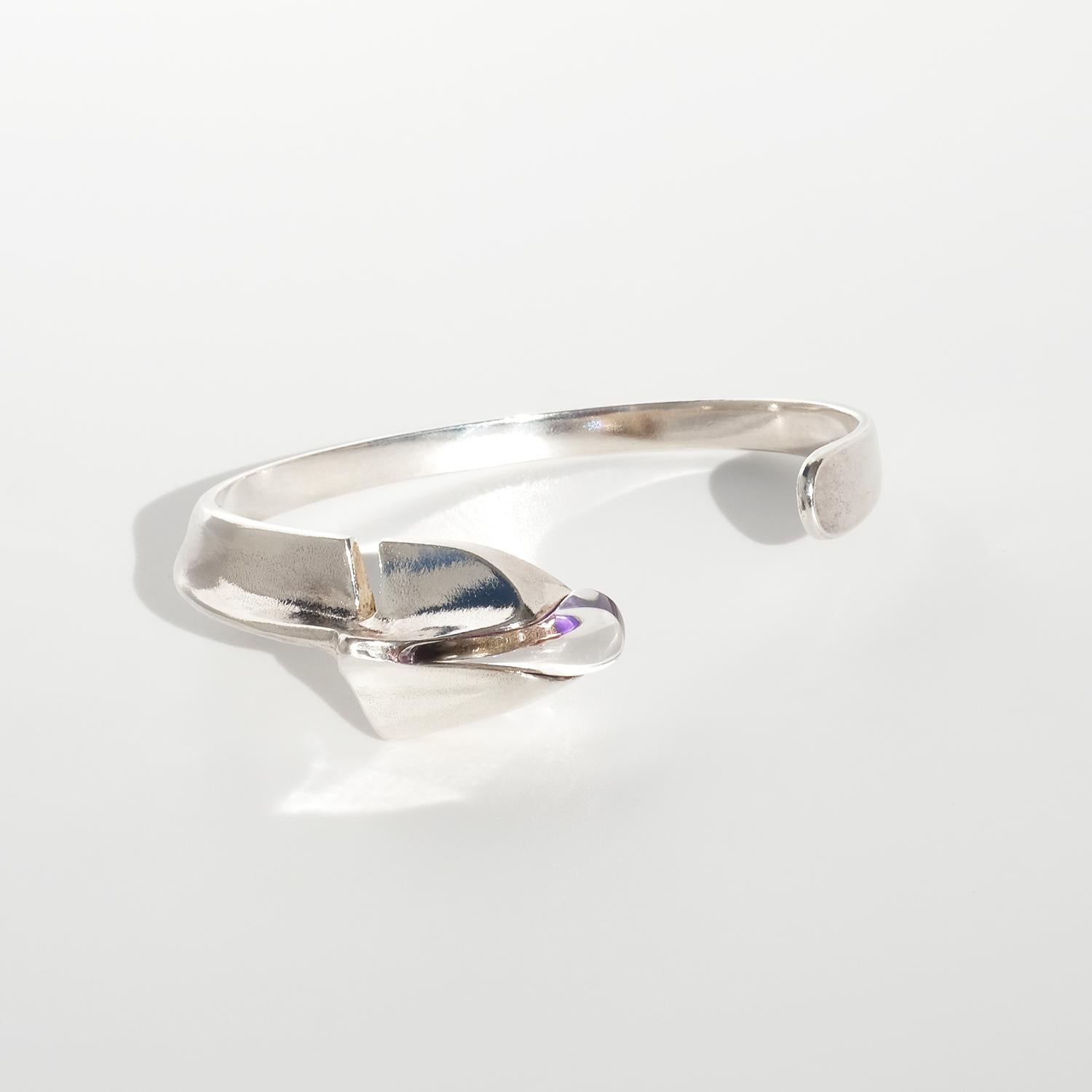 Vintage Silver Cuff Bracelet “Salamander” by Björn Weckström Made 1975 For Sale 2