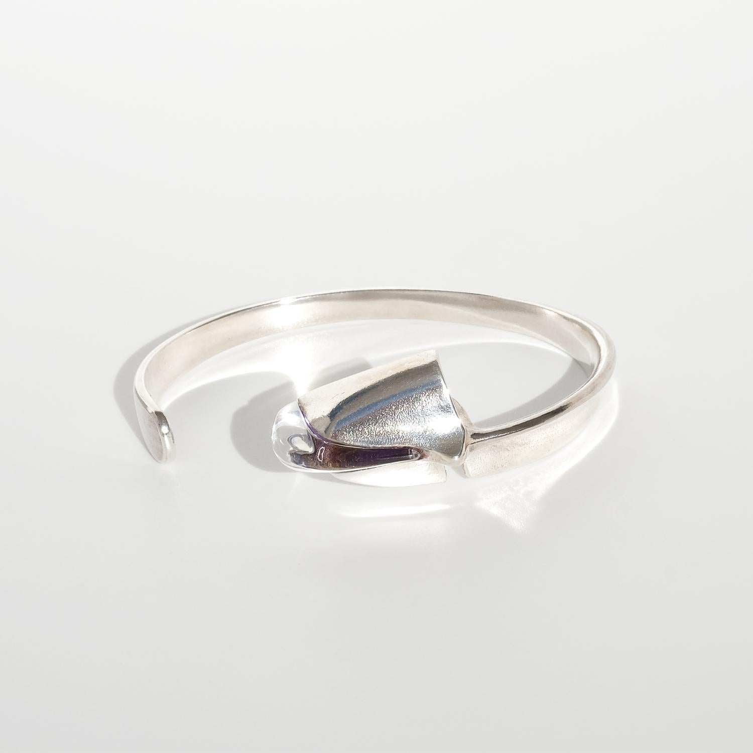 Vintage Silver Cuff Bracelet “Salamander” by Björn Weckström Made 1975 For Sale 3