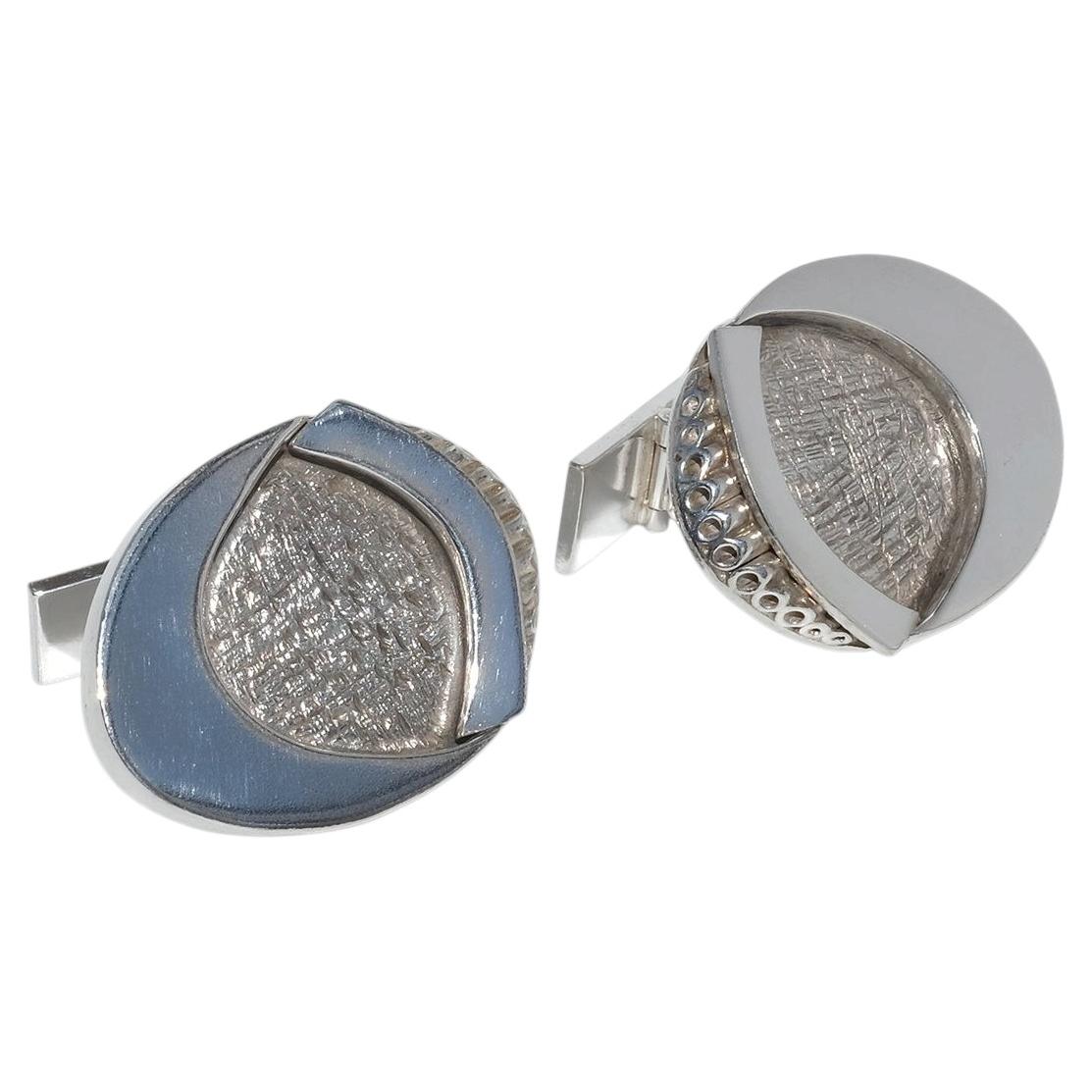 Boutons de manchette Vintage en argent par Guld & Silverateljen Fabriqués en 1978. Grand.