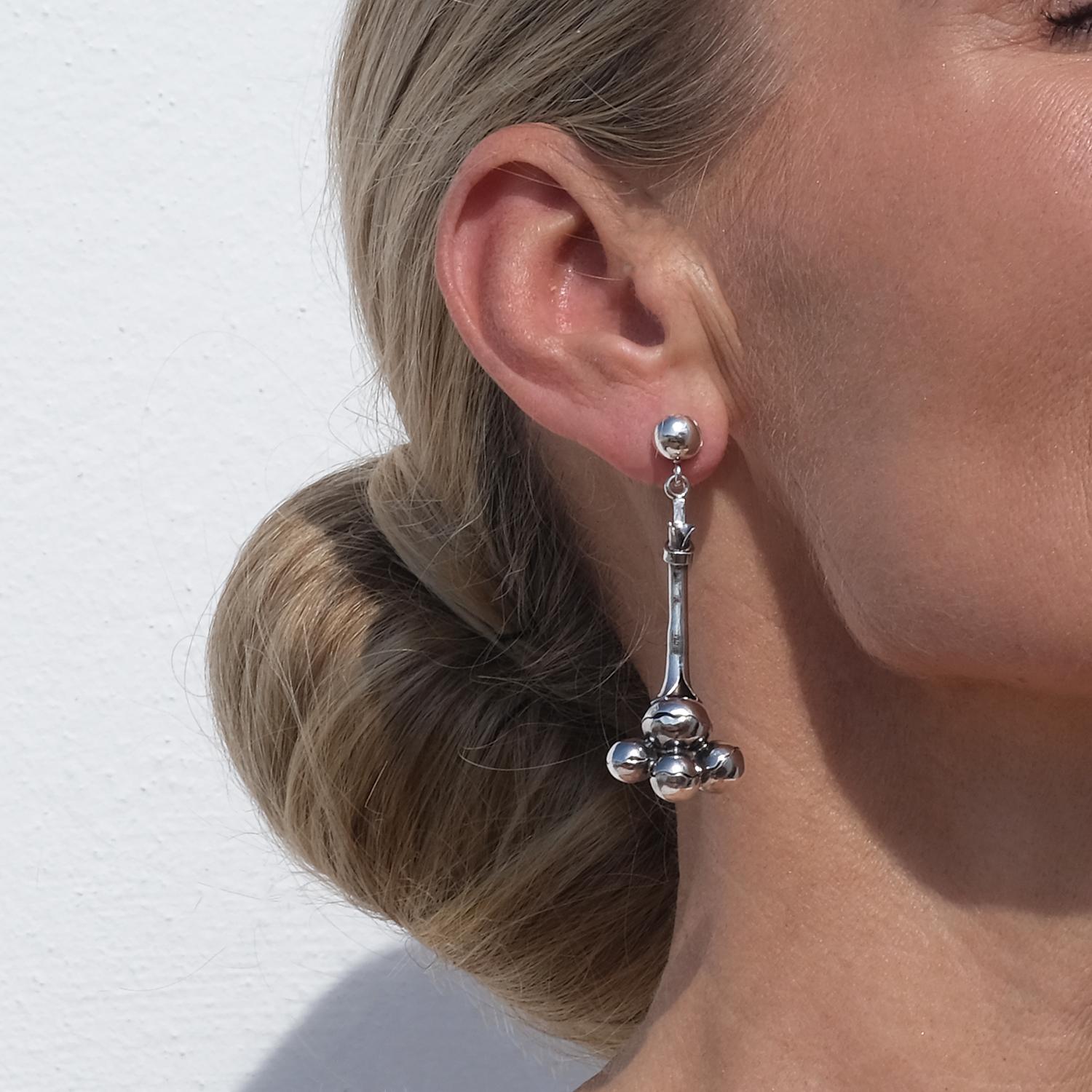 Vintage Silver Dangling Earrings by Swedish Master Claës Giertta, 1970s For Sale 4