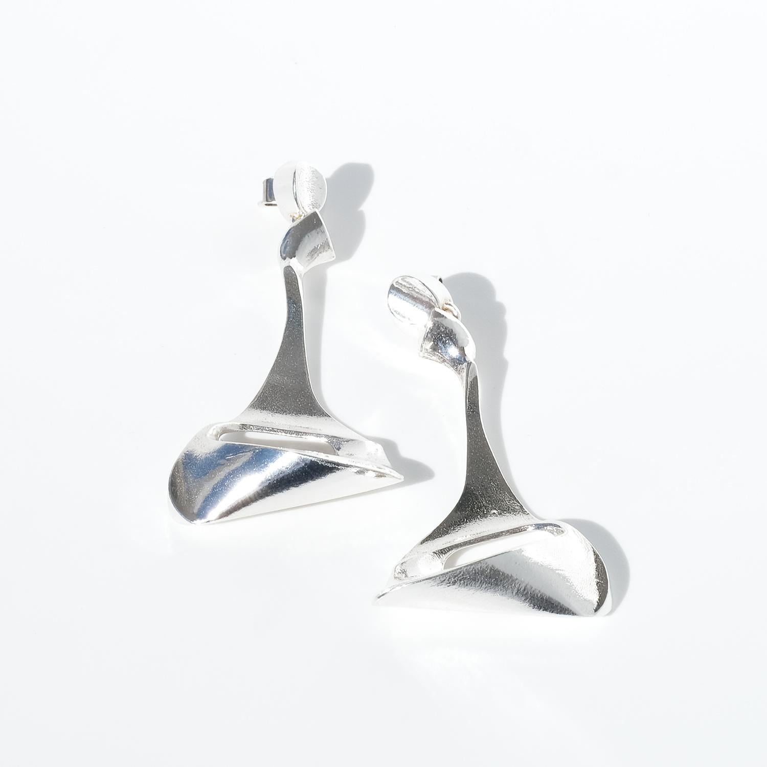 Vintage Silver Dangling Earrings “Manhattan” by Björn Weckström Made 1976 For Sale 1