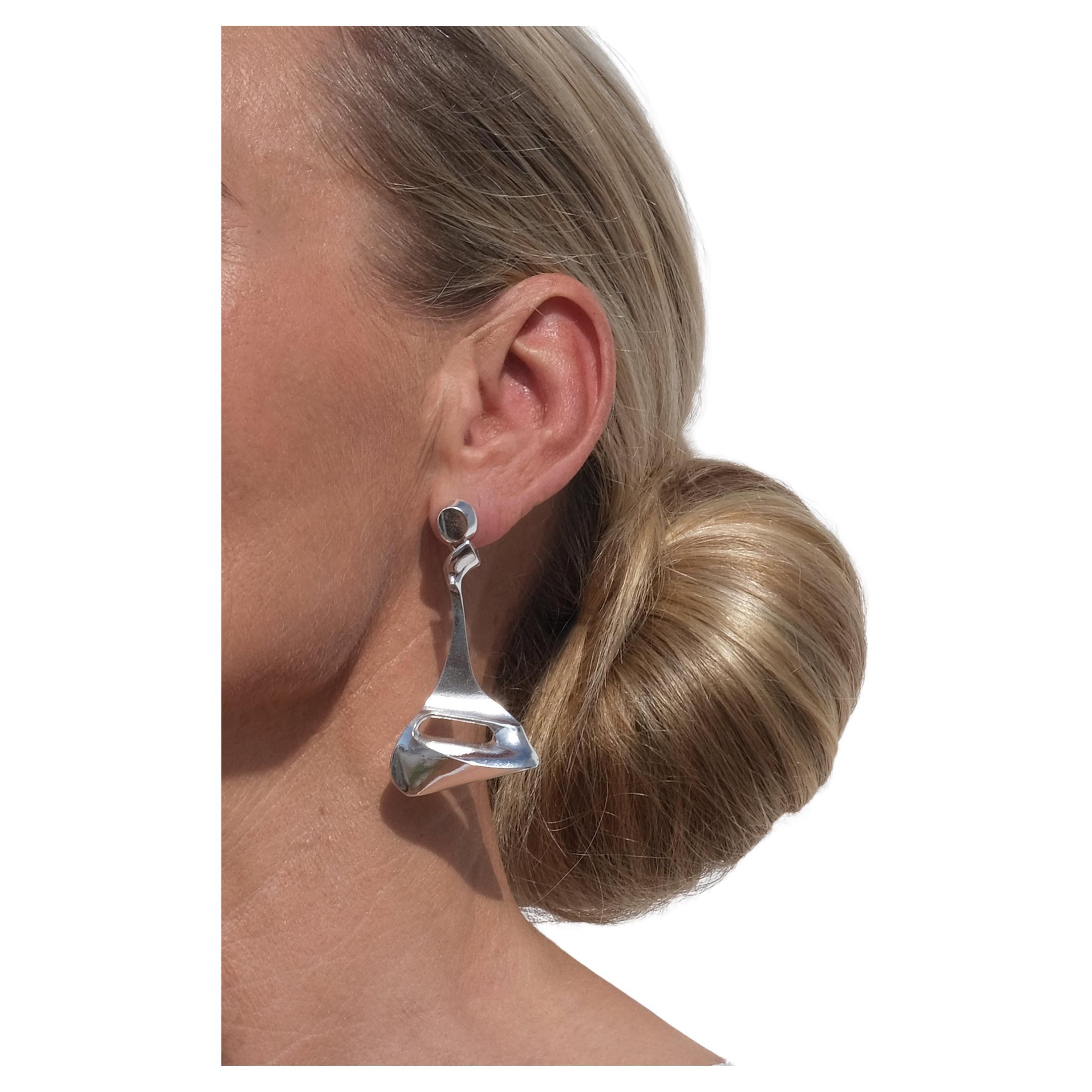 Vintage Silver Dangling Earrings “Manhattan” by Björn Weckström Made 1976