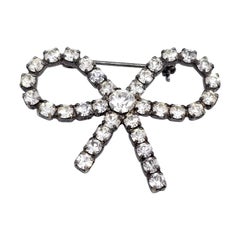 Vintage Silver Dazzling Bow Pin with Crystals, Mid 1900s