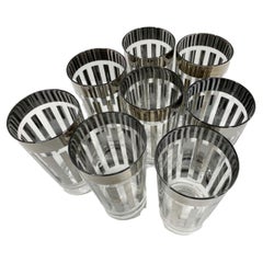 Vintage Silver Decorated Highball Glasses with Vertical Bars below a Wide Band