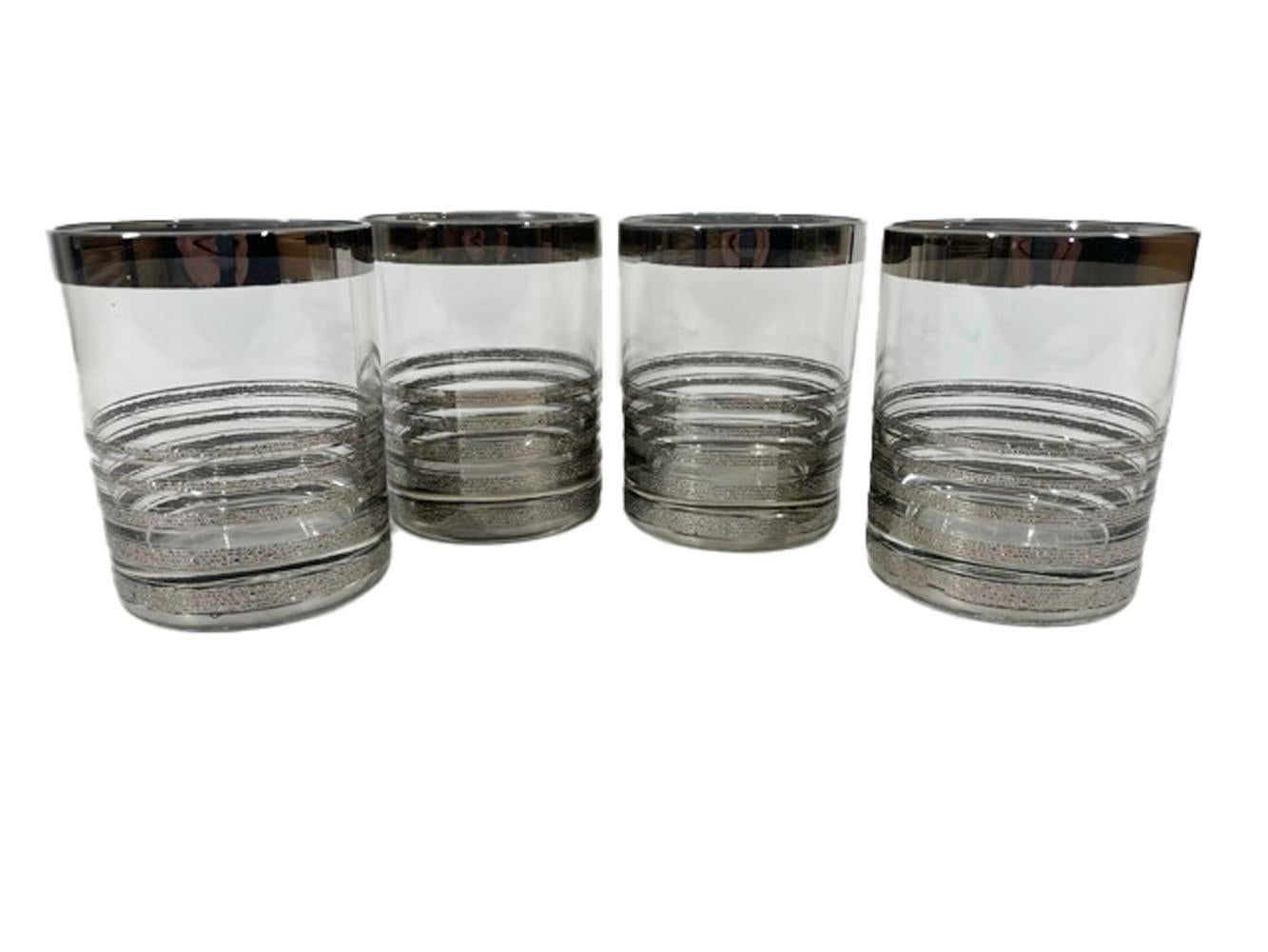 20th Century Vintage Silver Decorated Rocks Glasses with Smooth and Textured Graduated Bands For Sale