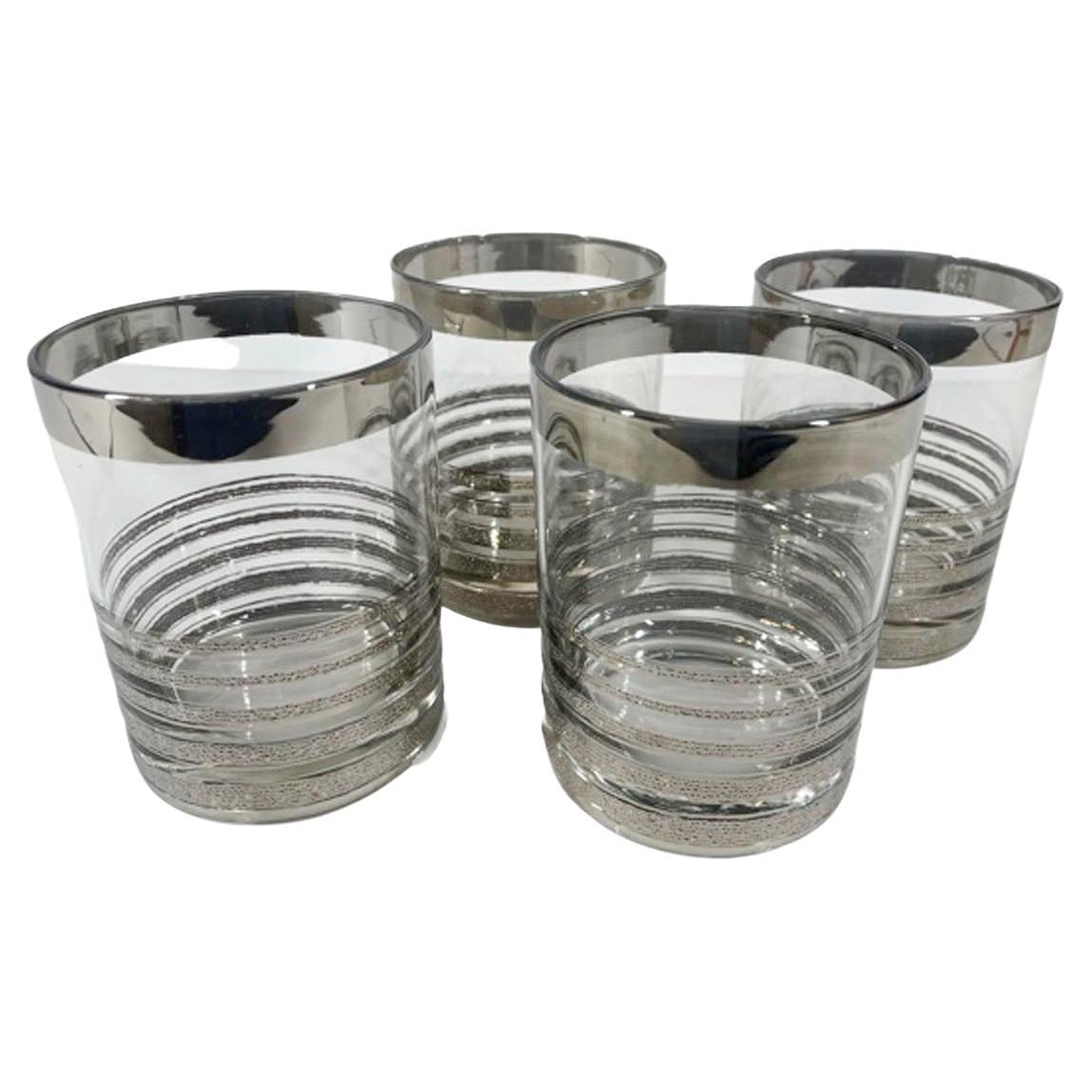 Vintage Silver Decorated Rocks Glasses with Smooth and Textured Graduated Bands