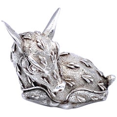 Vintage Silver Deer Bambi Fawn Case Pill Box