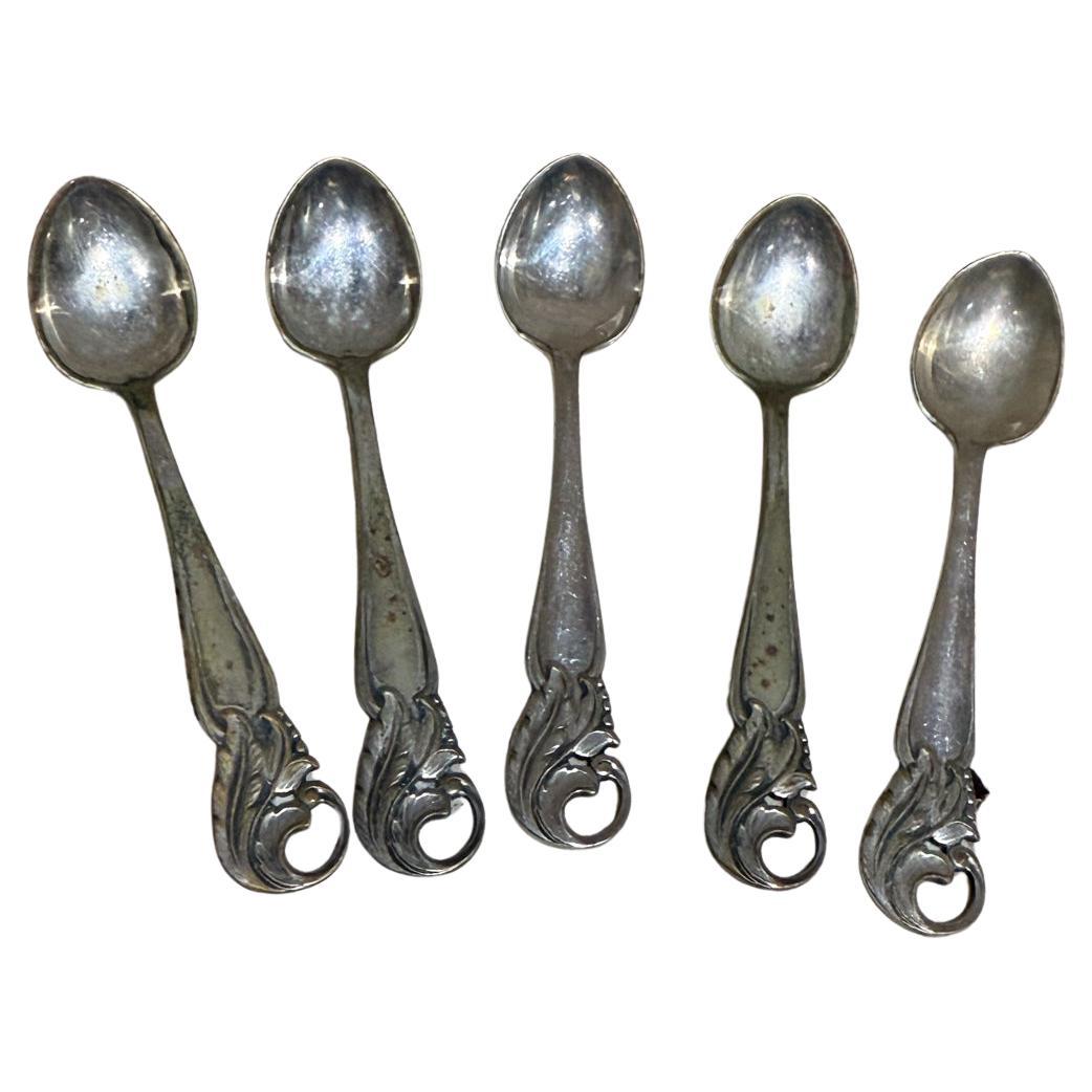 Juego de cinco cucharas de espresso de plata de época Suecia