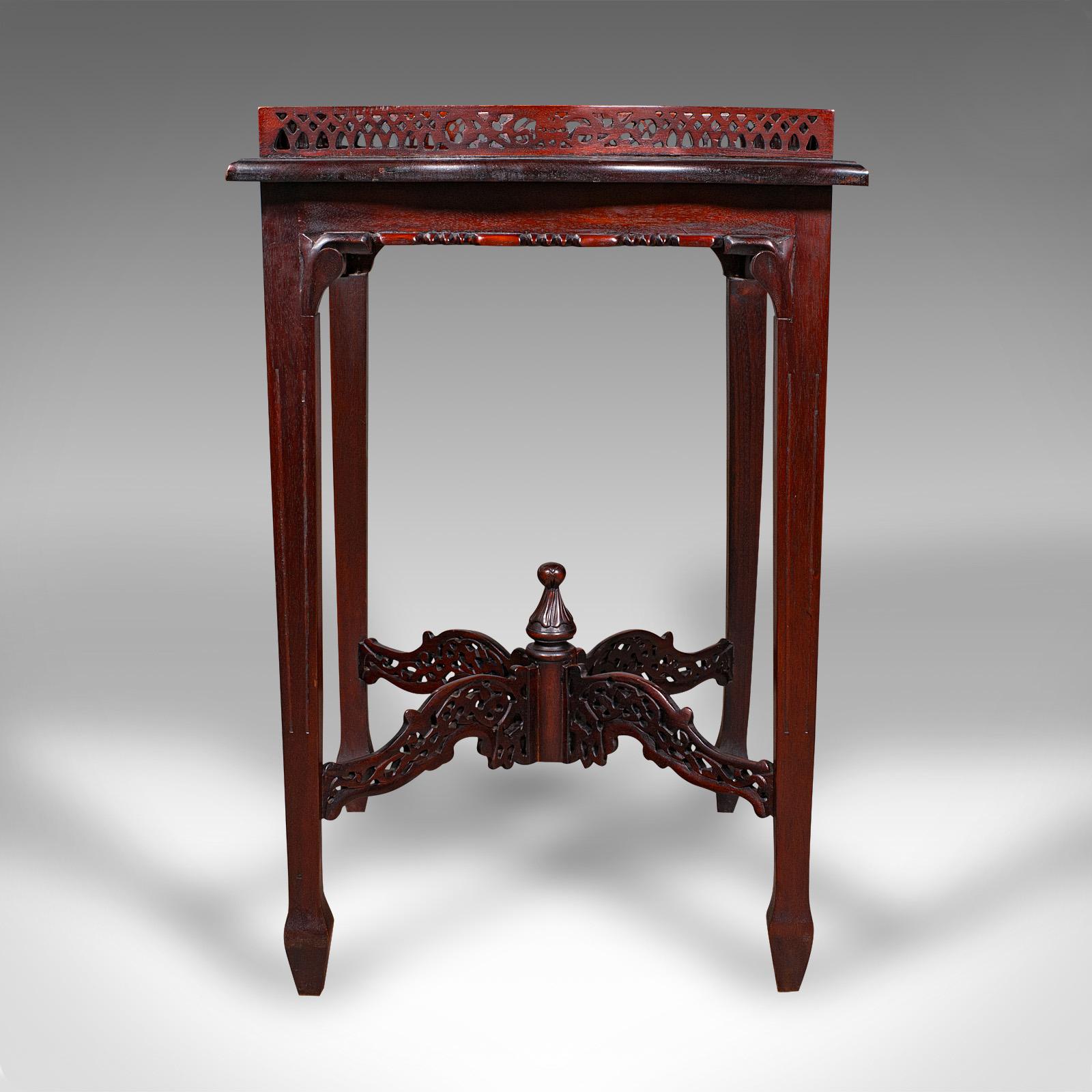 Chinese Chippendale Vintage Silver Display Table, Oriental Mahogany, Side, Lamp, Chippendale Revival For Sale