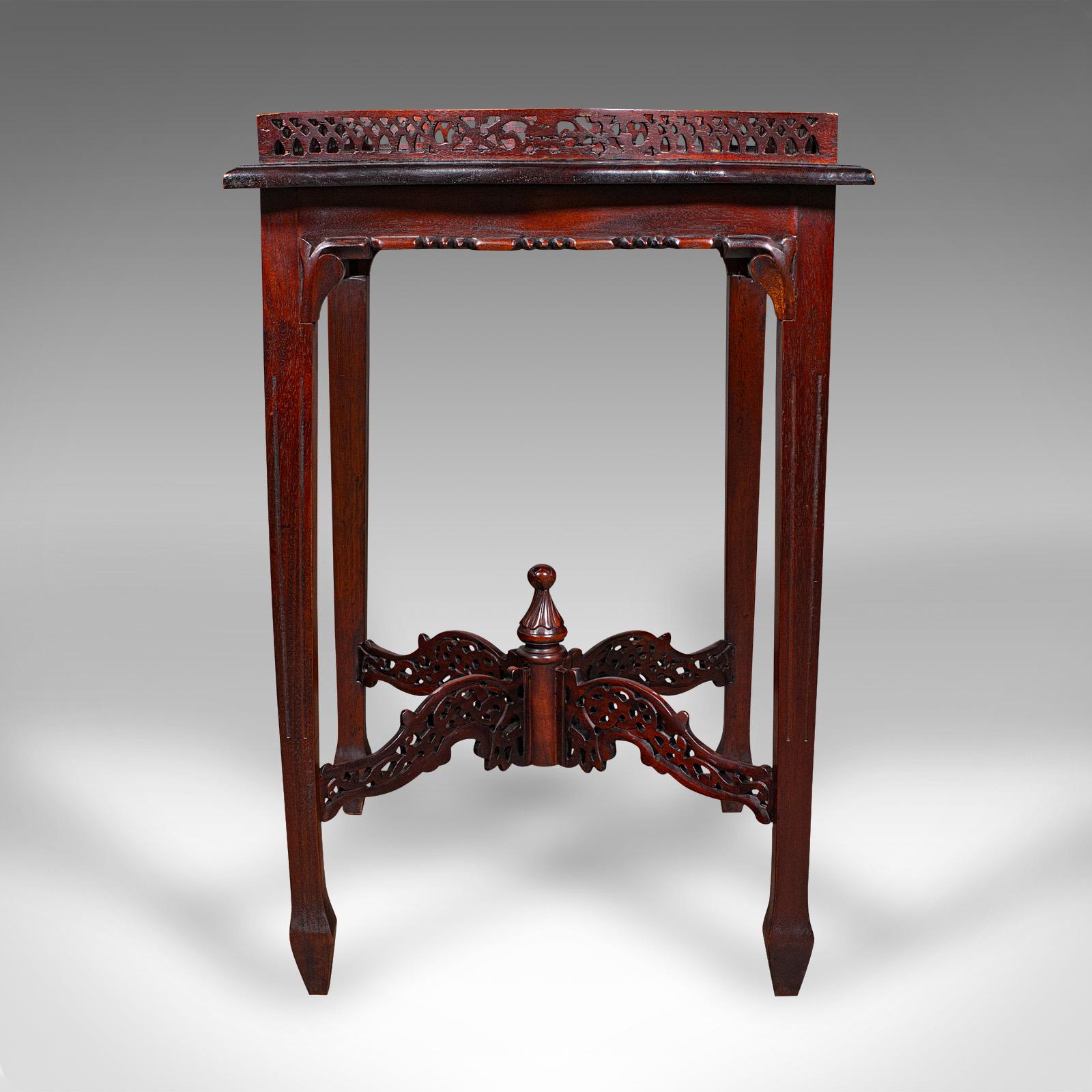 Vintage Silver Display Table, Oriental Mahogany, Side, Lamp, Chippendale Revival In Good Condition For Sale In Hele, Devon, GB