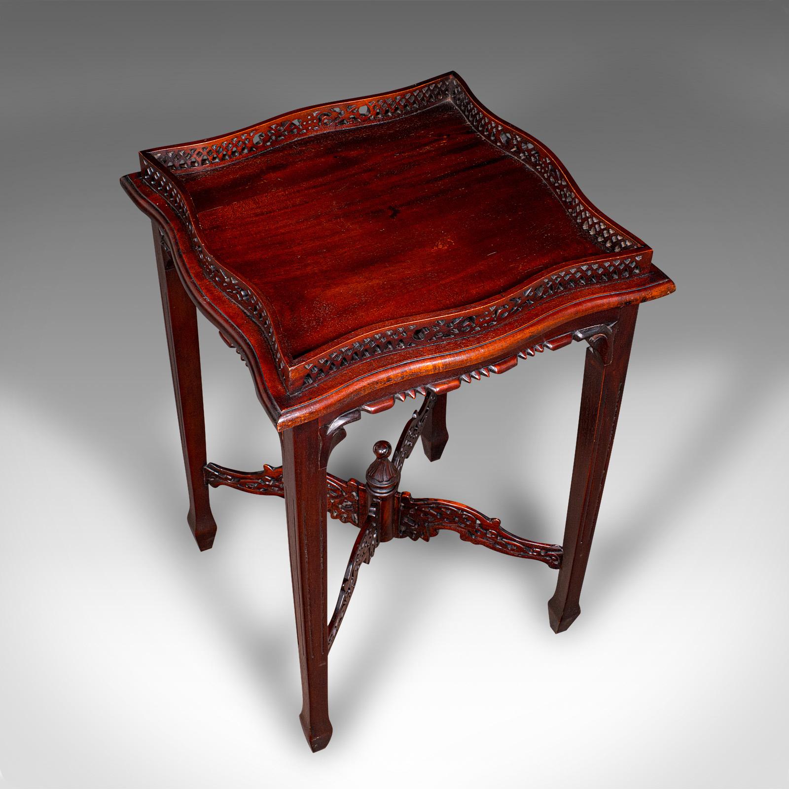 Late 20th Century Vintage Silver Display Table, Oriental Mahogany, Side, Lamp, Chippendale Revival For Sale