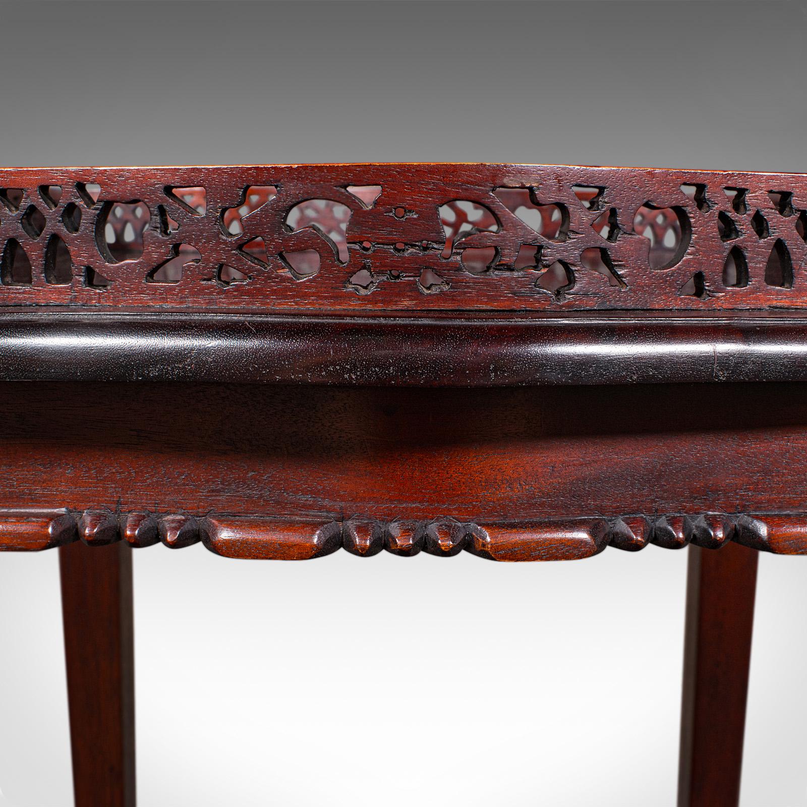 Vintage Silver Display Table, Oriental Mahogany, Side, Lamp, Chippendale Revival For Sale 1