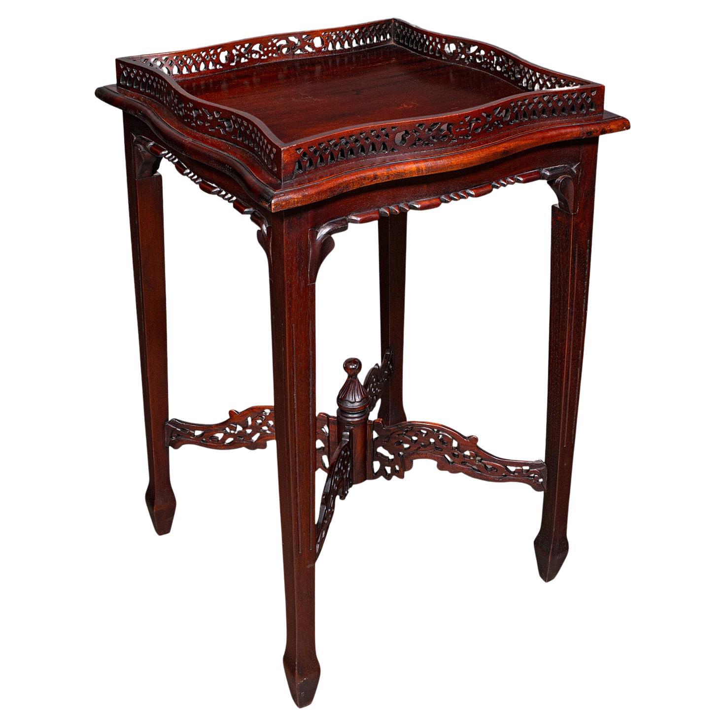 Vintage Silver Display Table, Oriental Mahogany, Side, Lamp, Chippendale Revival