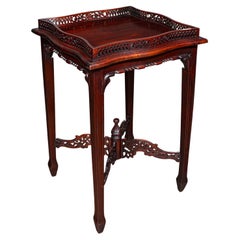 Vintage Silver Display Table, Oriental Mahogany, Side, Lamp, Chippendale Revival